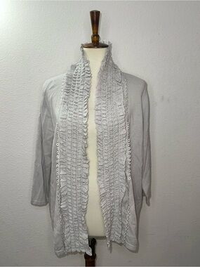 Light Gray Ruffle Open-Front Cardigan Sweater